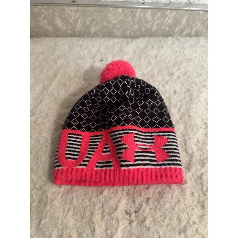 Under Armour Youth Pom Pom Pink Beanie